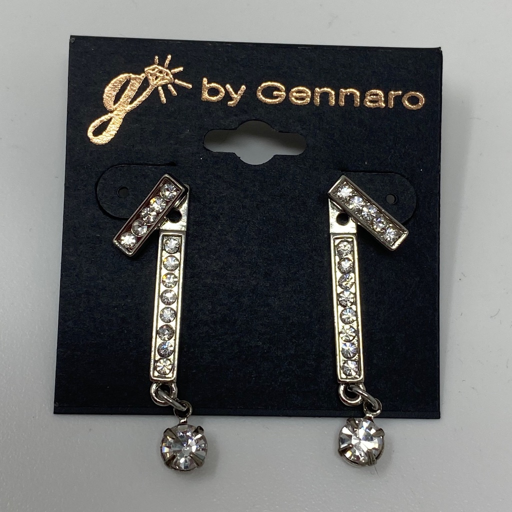G By Gennaro Womens Silver Tone Double Bar Earrings With Clear Crystal Dangles 13$